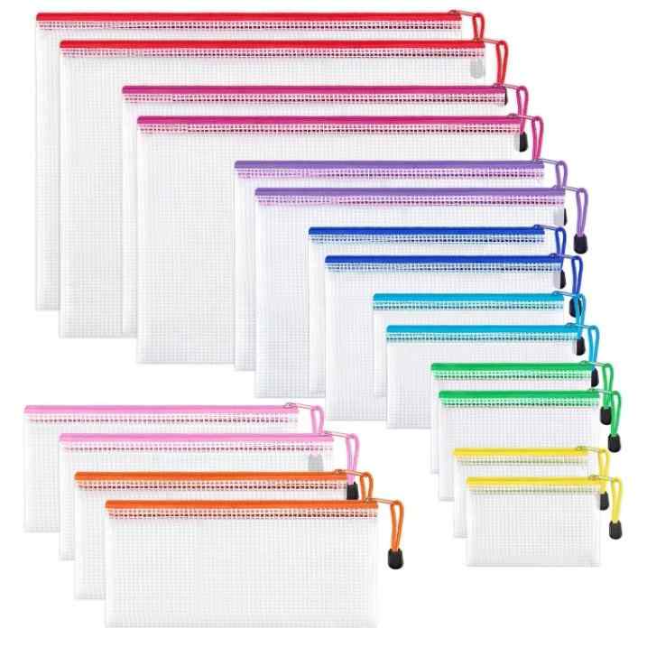 収納ポーチ 防水 メッシュ PVC ジッパー ファイル 旅行 オフィス 学校 化粧品 アク...