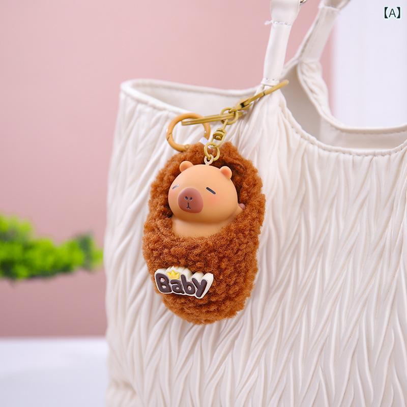 キーホルダー かわいい カピバラ ぬいぐるみ風 ふわふわ 樹脂製 パンダ ウサギ 犬 ブタ 羊 蓮 ペア ミニフィギュア バッグチャーム