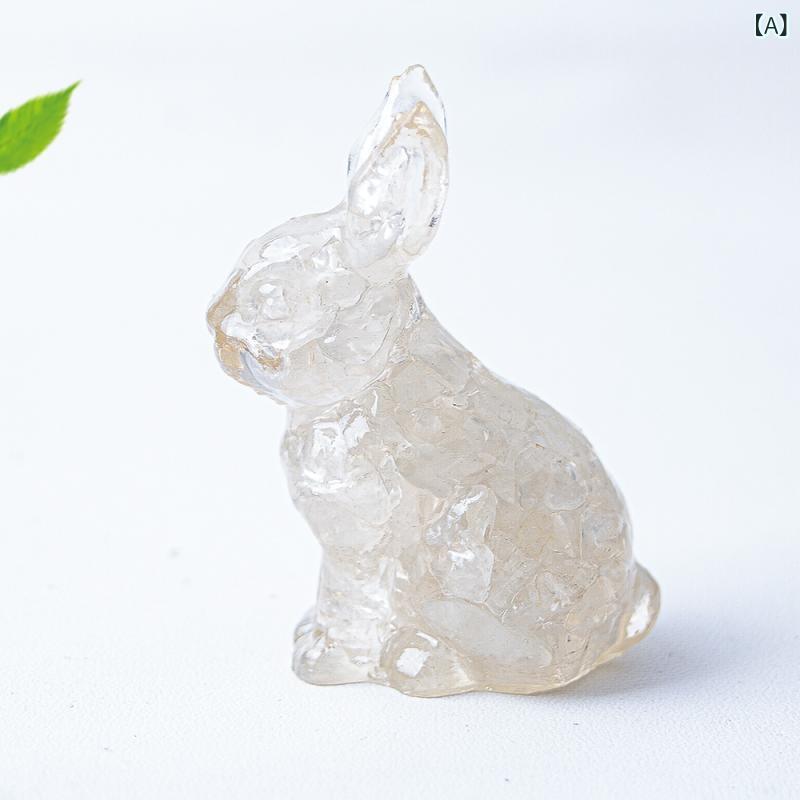オブジェ 立ちうさぎ 置物 かわいい 癒し系 レジン製 天然水晶 クリスタル 高級感 卓上 デスク リビング 玄関 インテリア 装飾品 アート マスコット soarsole-10301561 ふんわり暮らし鞄店 サンプル画像2