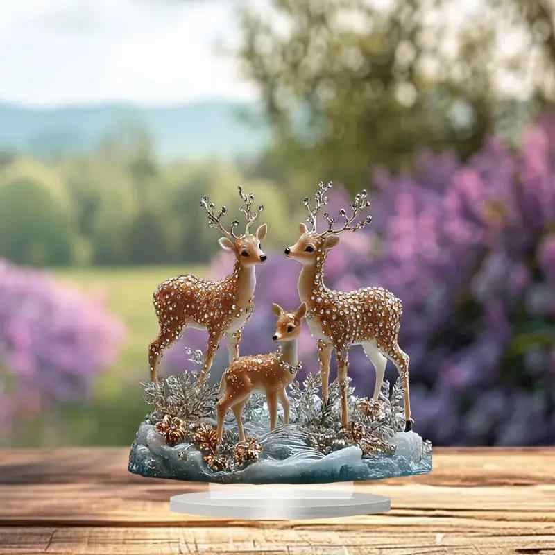 Rakuten - 置物 アクリル製 鹿 シカ 雪の家 彫刻 オブジェ リビング 寝室 卓上飾り アメリカンカントリー風 クリスマス 誕生日 ギフト インテリア雑貨