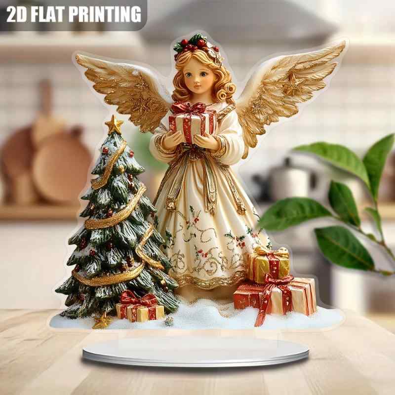 Rakuten - 卓上飾り 女の子 クリスマス 天使 アクリル 台座付き 心温まるメッセージプレート 励ましオブジェ デスク リビング 室内装飾 インテリア雑貨 誕生日 記念品 アメリカンカントリー