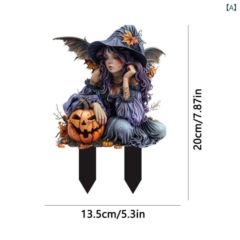 ガーデンプレート 魔女 パンプキン 紫髪 魔法使い アクリル製 屋外 庭 ハロウィン ...