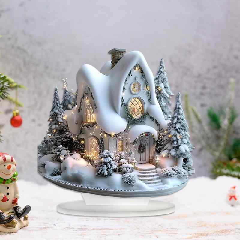 Rakuten - 置物 クリスマス 冬 アクリル スノードーム 雪の家 卓上 リビング 寝室 オフィス インテリア オブジェ プレゼント ギフト 飾り