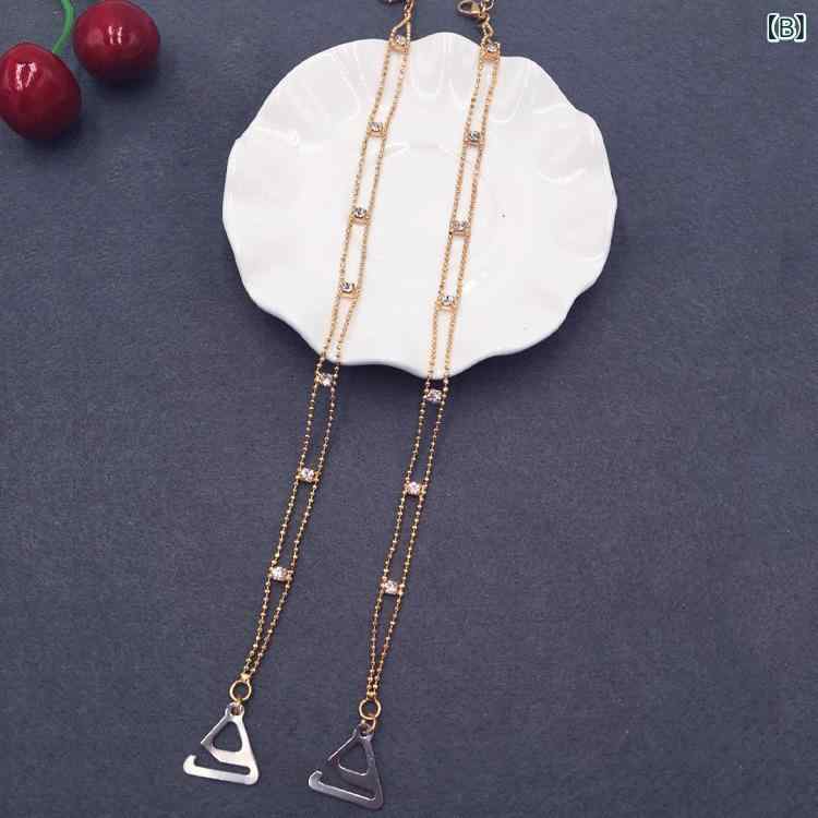 ふんわり暮らし鞄店のブラジャー レディース シルバー ゴールド ブラック 水晶 パール タッセル チェーン 金属 シンプル 一字 滑り止め肩紐 ナイロン 普段使い｜アングル3
