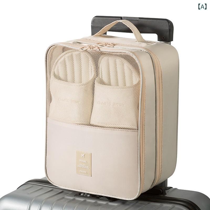 Other - シューズポーチ シューズバッグ 靴袋 旅行収納 3層仕切り 防水 ツイル オックスフォード布 靴ケース 鞄内ポーチ 外出バッグ シンプルモダン グレー ネイビー ブラック