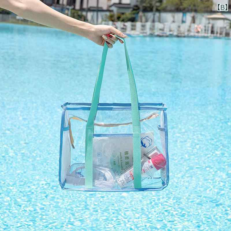ビーチバッグ メンズ レディース ウェット 防水 透明 大容量 PVC 日系 プール 水着 アウトドア 旅行 サマー 携帯 洗面 トイレタリー シャワー 化粧 イエロー グリーン ブルー soarsole-10308450 ふんわり暮らし鞄店 サンプル画像2