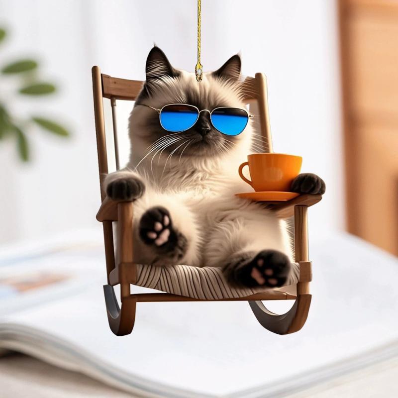 Rakuten - カーハンガー アクリル かわいい コーヒー猫 子猫 キャラ カートゥーン 車内 インテリア 後視鏡 ミラー バックパック チャーム バッグハンガー 金