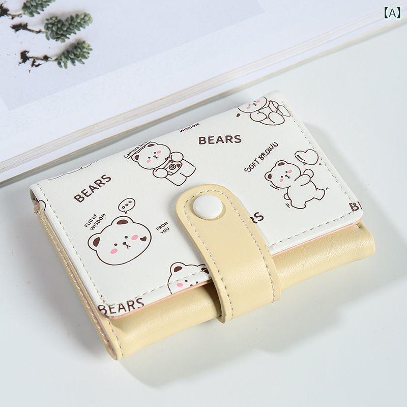 Other - 小銭入れ レディース かわいい カートゥーン プリント アルファベット柄 3つ折り コンパクト ミニ財布 多カードスロット PUレザー 普段使い シンプル 黄 青 ピンク