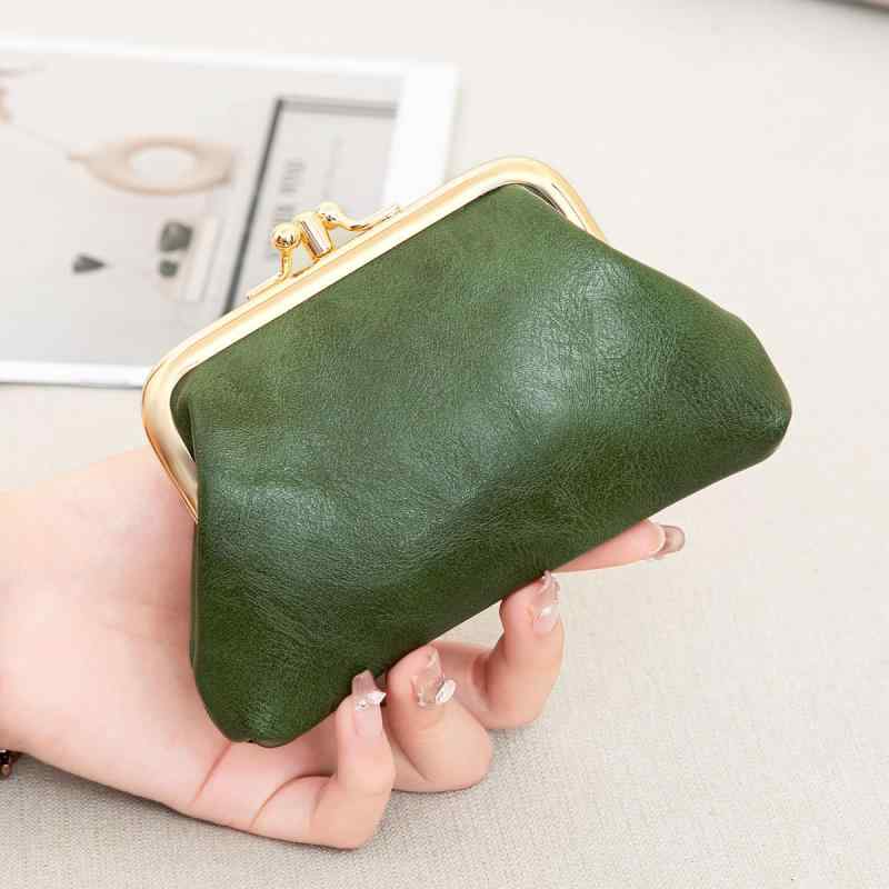 N - 小銭入れ レディース レトロ クリップ式 キーケース カードケース 小型 超軽量 防水 耐摩耗 PUレザー ステッチ 留め具 1つ折り 単色 緑 黒 紫 普段使い おしゃれ