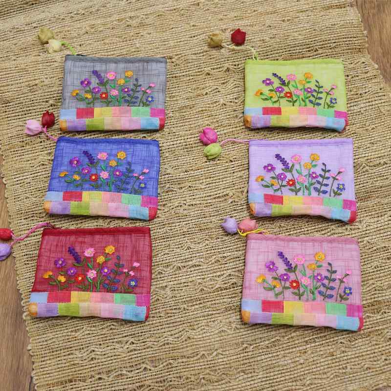 B, C, D, G, J, L, S, T, Z - コインケース レディース 花柄刺繍 ミニポーチ ポリエステル 合成繊維 かわいい 爽やか 防水 通気性 拡張 ピンク グリーン 紫 軽量 コンパクト 携帯 収納 旅行 普段使い