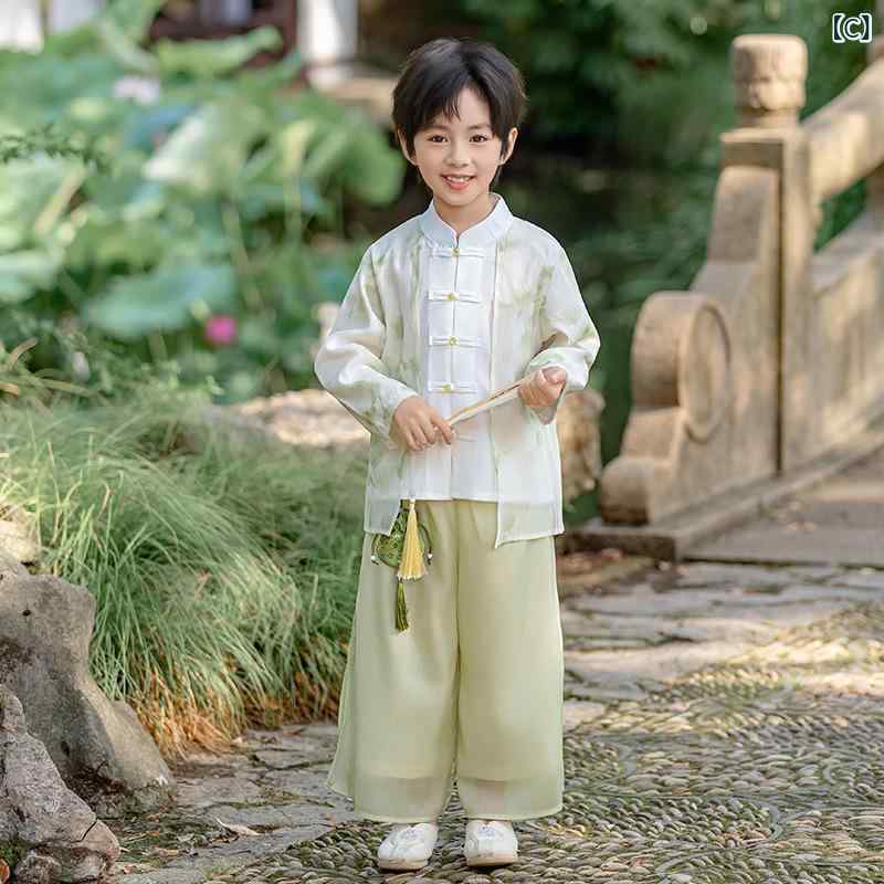ふんわり暮らし鞄店の漢服 子供 男の子 女の子 夏 2点セット 半袖 長袖 花柄 かわいい プリンセス 切り替え 田園風 古風 唐装 ステージ衣装 発表会 ダンス 合唱 柔らかい ポリエステル混紡｜アングル3