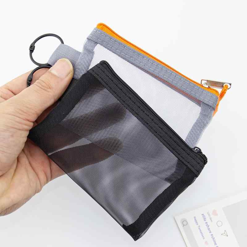 Other - コインケース メンズ レディース 透明 ナイロン メッシュ ジッパー 収納ポーチ カード イヤホン 鍵リング シンプル 無地 黒 グレー 家庭収納