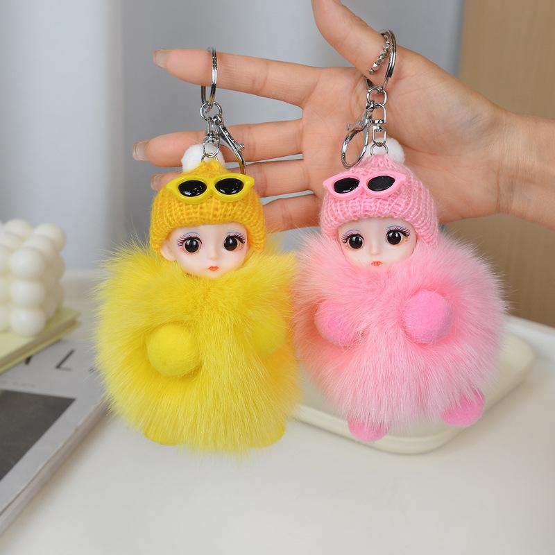 对饰 - キーホルダー ストラップ バッグチャーム キツネ ぬいぐるみ 毛玉 ポンポン 大きな目 かわいい カートゥーン キュート スイート ファッション おしゃれ 黒 赤 ピンク 普段使い