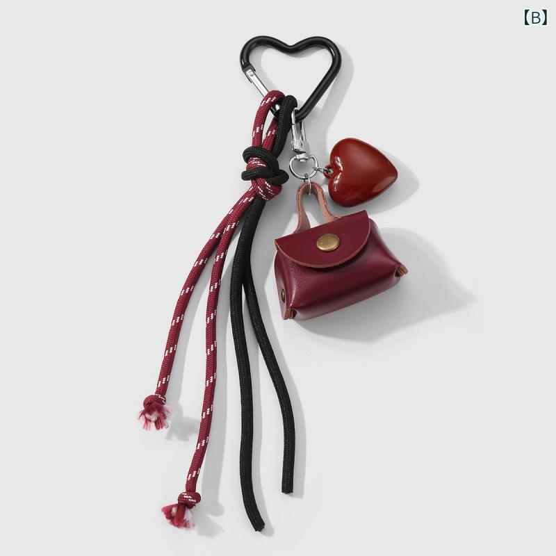 ふんわり暮らし鞄店のキーホルダー ワインレッド パール ポンポン 蝶結 ハート ミニバッグ DIY チャーム アクセサリー バッグチャーム おしゃれ かわいい 金属製 高級感 キーアクセ 普段使い｜アングル2