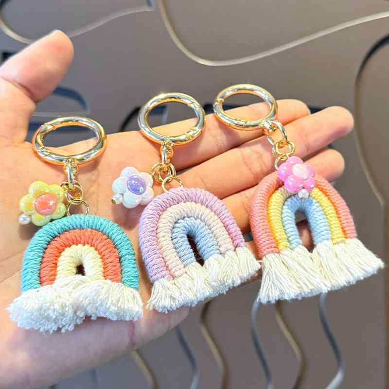 Pair Accessories - キーホルダー キーハンガー 鍵飾り 手編み 虹 レインボー タッセル 北欧風 ナチュラル 爽やか かわいい ハンドメイド クラフト アクセサリー バッグチャーム