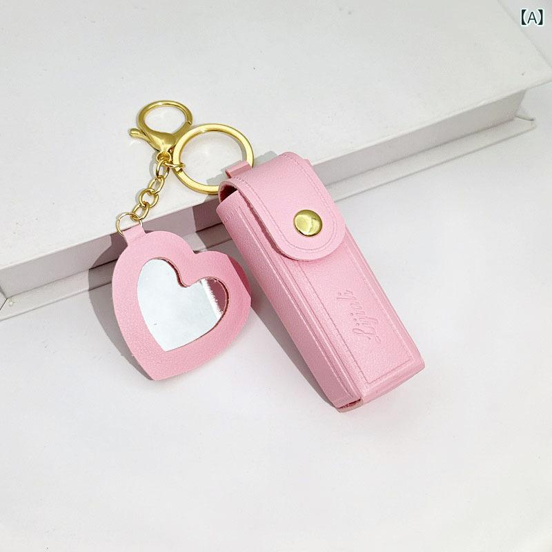 キーホルダー リップケース ミニポーチ シンプル ポータブル コンパクト 高級感 PVC ロゴ チャーム ピンク 赤 オレンジ かわいい おしゃれ 普段使い モダン スタイリッシュ アクセサリー