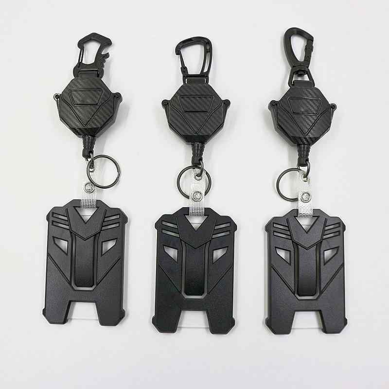 Rakuten - リールキーホルダー カーボンファイバー 格紋柄 多機能 重型 メカデザイン 登山 アウトドア カードホルダー バッククリップ ボトルオープナー 回転 ABS素材 頑丈 クール