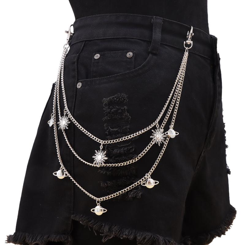 Belts - パンツチェーン メンズ レディース 金属 二重 星空 太陽 ペンダント パンク シンプル 白 オールシーズン ロブスターバックル アクセサリー 普段使い