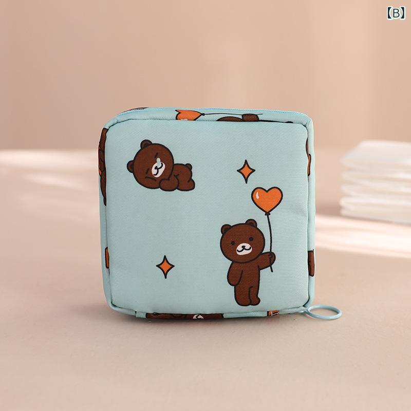 生理用品 収納ポーチ ナプキン 小銭入れ メイク 旅行 学生 デスク バスルーム かわいい おしゃれ ポリエステル 立方体 多機能 コンパクト キュート ピンク 青 黒 soarsole-10314743 ふんわり暮らし鞄店 サンプル画像3