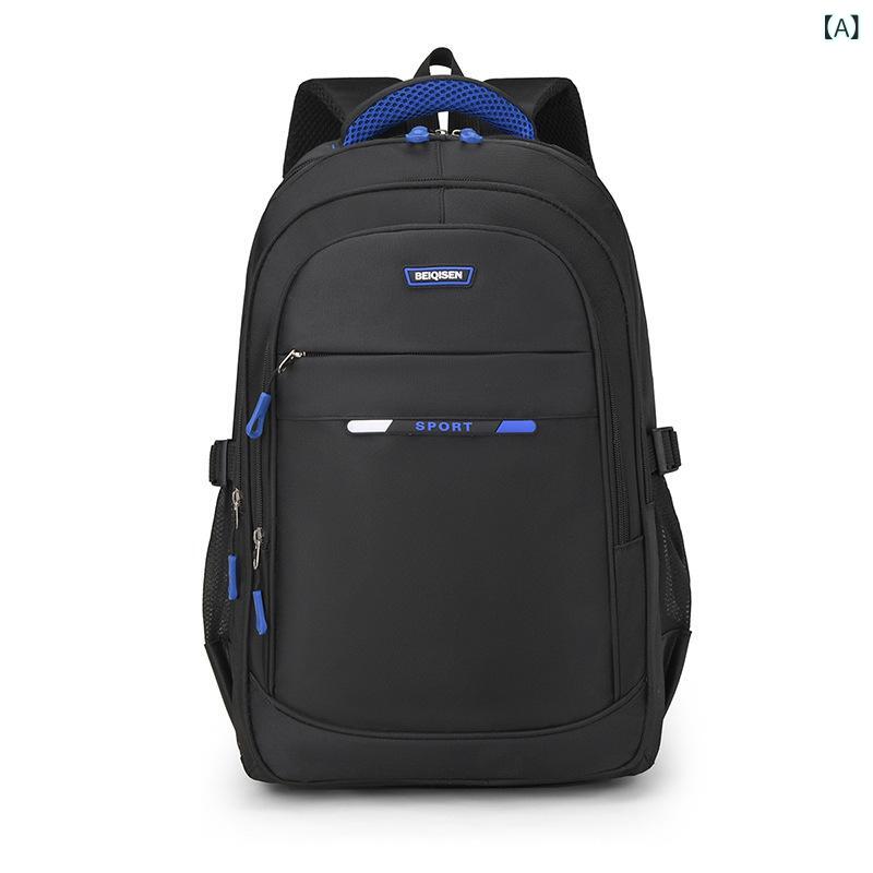 Rakuten - リュックサック メンズ レディース 大容量 通勤 ビジネス PC 13インチ 旅行 学生 普段使い ポリエステル シンプル レタリング オックスフォード 裏地 ステッチ 曲線 肩ストラップ 黒 青 緑