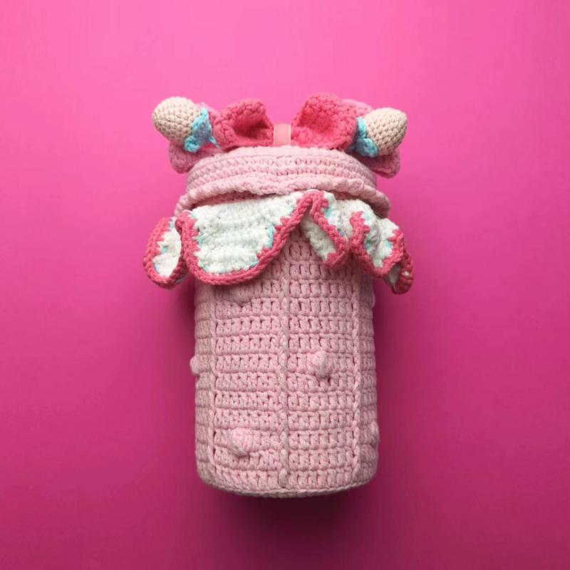 バケットバッグ レディース 手編み かぎ針編み 毛糸 いちご系 ガーリー かわいい ミニ ショルダーバッグ ソフト 帆布内張り 蓋付き 片肩ストラップ シンプル 普段使い 春