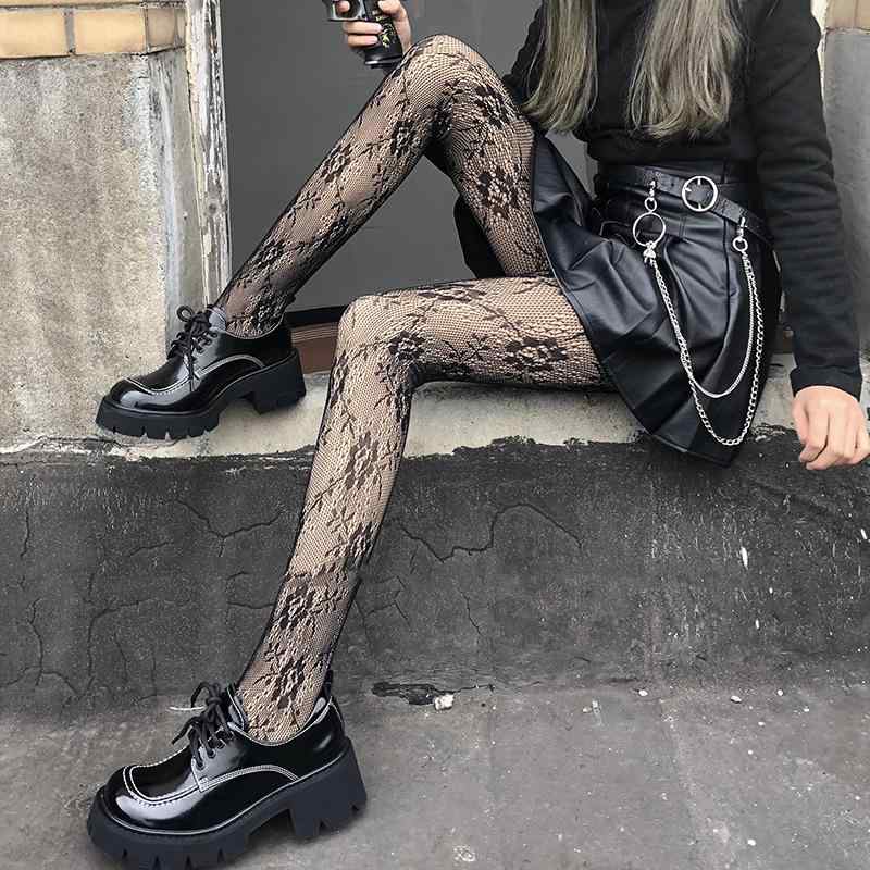 網ストッキング レディース 黒 ローズ 蔓柄 レトロ 美脚 スリム インナー 薄手 ポリエステル ヒップアップ シェイプ 防臭 春秋 普段使い