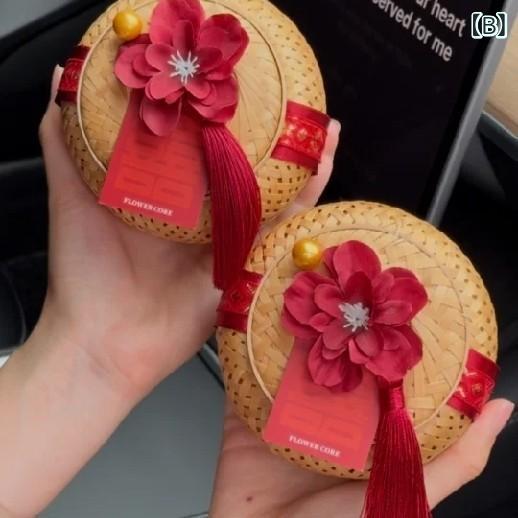 ふんわり暮らし鞄店のキャンディーボックス 竹編み かご 結婚式 ウェディング 空箱 手提げ ナチュラル テーブル デコレーション スイーツ ケース ディスプレイ 置物｜アングル2