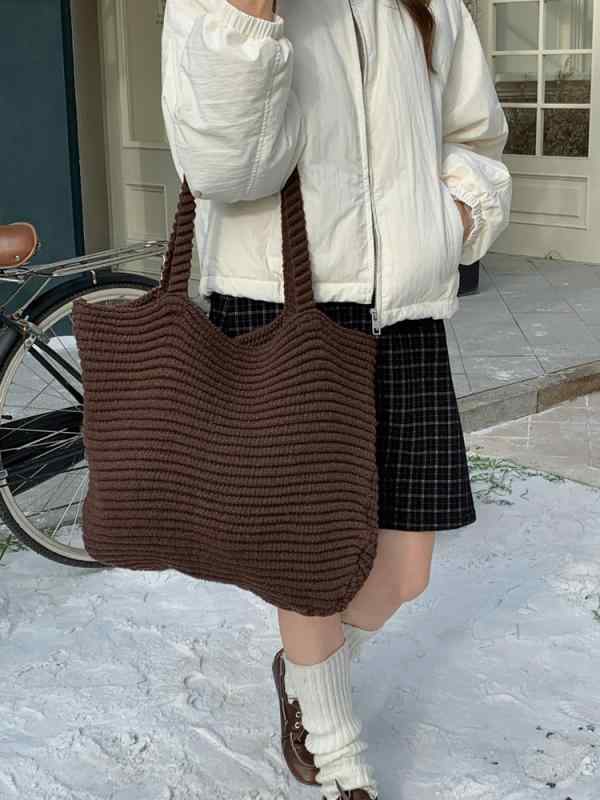 乐天商城 - 編み込みトートバッグ レディース レトロ こげ茶 カーキ 赤 大容量 普段使い お出かけ 秋 ポリエステル ソフト 縦型 スクエア ステッチ おしゃれ