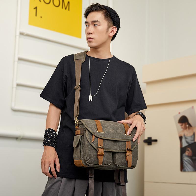 Camera Cases - カメラバッグ メンズ レディース アウトドア 防水 蝋染めキャンバス ショルダー 一眼レフ プロ 超軽量 通気性 耐衝撃 防スラッシュ 無地 グレー カーキ ミリタリーグリーン 夏