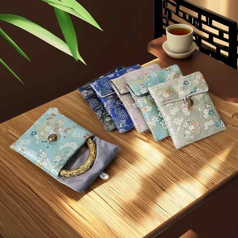・主な素材: ベルベット・柄: 刺繍・用途: 宝飾品収納・カラー展開: ネイビー、天青色、祥雲淡ピンク、脂玉粉、素錦金、ピンクパンダ竹かじり、スカイブルー虎躍祥瑞、レッドパンダ竹かじり、祥雲淡ピンクグリーン