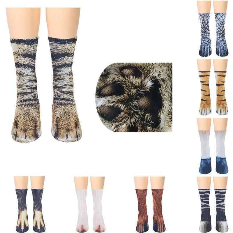 ハイソックス メンズ レディース キッズ かわいい 立体 動物足跡柄 猫爪 犬爪 鶏爪 白 グレー 黒 綿混 吸汗 消臭 滑り止め 耐摩擦 カジュアル 普段使い オールシーズン
