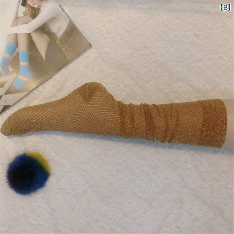 靴下 レディース クルーソックス シースルー ラメ入り 薄手 透け感 ルーズソックス くしゅくしゅ 抗菌防臭 春夏 おしゃれ かわいい 美脚 通気性 カジュアル きれいめ soarsole-10549843 ふんわり暮らし鞄店 サンプル画像3