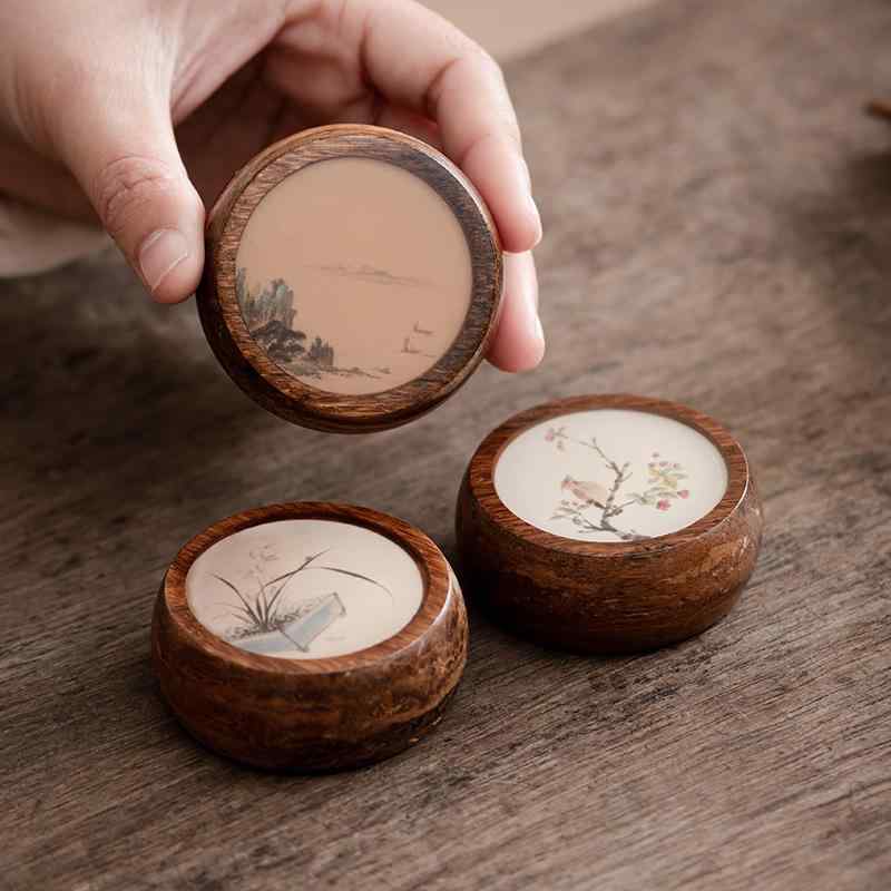 Rakuten - 蓋置き 強化竹製 水切り 滑り止め 功夫茶器 中国茶器 茶道具 急須 蓋碗用 茶席 飾り チャイナモダン 円形 蘭花柄 山水柄 花鳥柄 和風 モダン おしゃれ