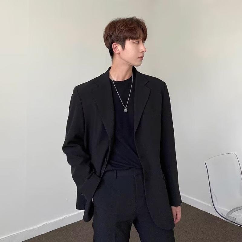 ジャケット 男性用 韓国風 トレンド ゆったり ルーズフィット カジュアル 春秋アウター 着回し かっこいい ポリエステル ブレザー ブラック ダークグレー カーキ ライトグレー ブラウン