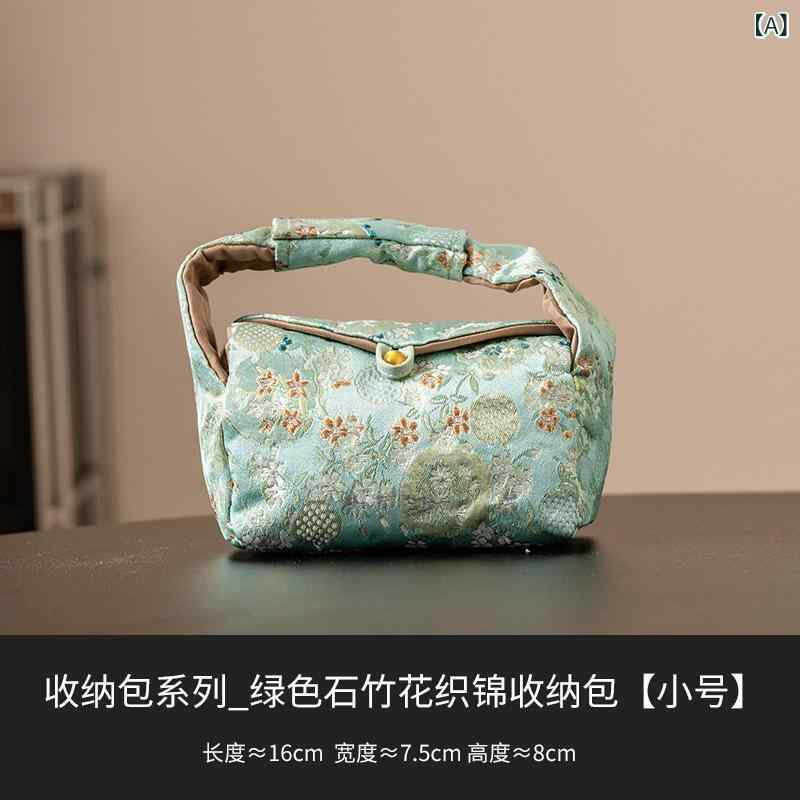 収納バッグ レディース 女性用 グリーン 緑色 石竹花柄 錦織り 布製 おしゃれ かわ...