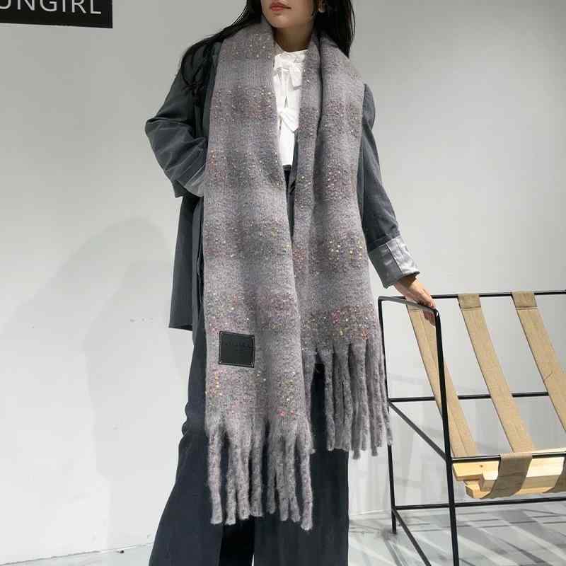 マフラー ストール ショール 秋冬 高級感 厚手 ロング丈 保温 ストライプ 切り替え 柔らか フリンジ ポリエステル 普段使い カジュアル 万能