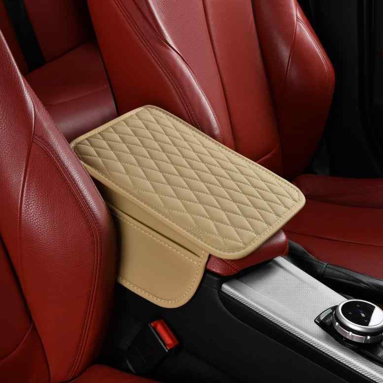 乐天商城 - カー用品 車用 運転席 助手席 アームレストパッド 多機能 収納ポケット 耐摩耗性 汎用 合皮 レザー 菱形 キルティング 薄型 ブラック ワインレッド ベージュ グレー イエロー