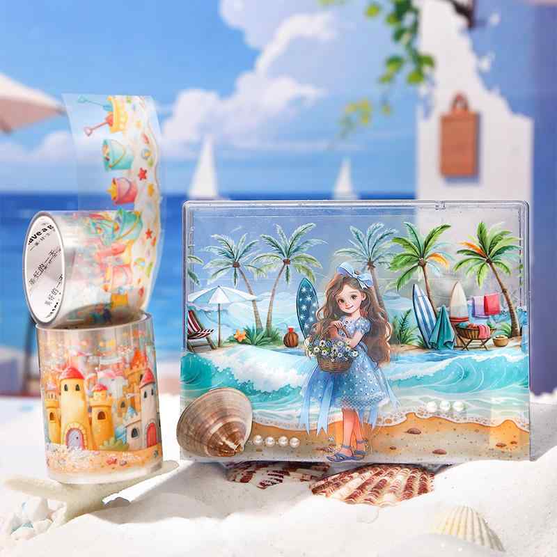 マスキングテープ 手帳シール PETテープ かわいい 海 ビーチ サーフィン 夏 ラッピング 手芸 デコレーション DIY 4種類2巻セット