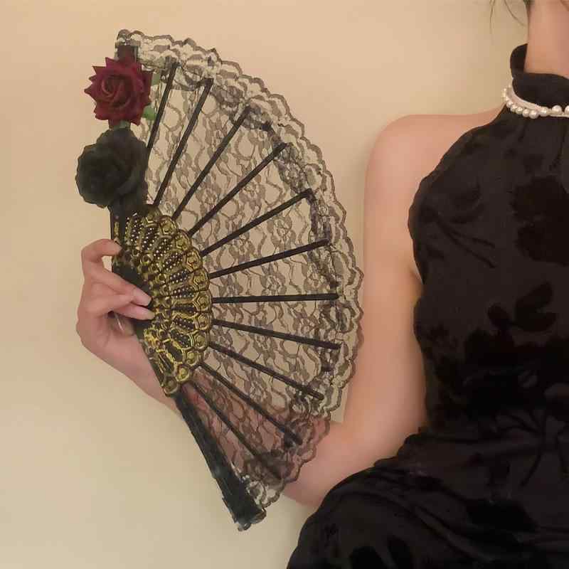 扇子 レディース 折りたたみ うちわ 和風 クラシック チャイナドレス 浴衣 小物 コスプレ ダンス 撮影 道具 水墨画風 レース 羽毛 レトロ おしゃれ 上品 持ち運び 便利