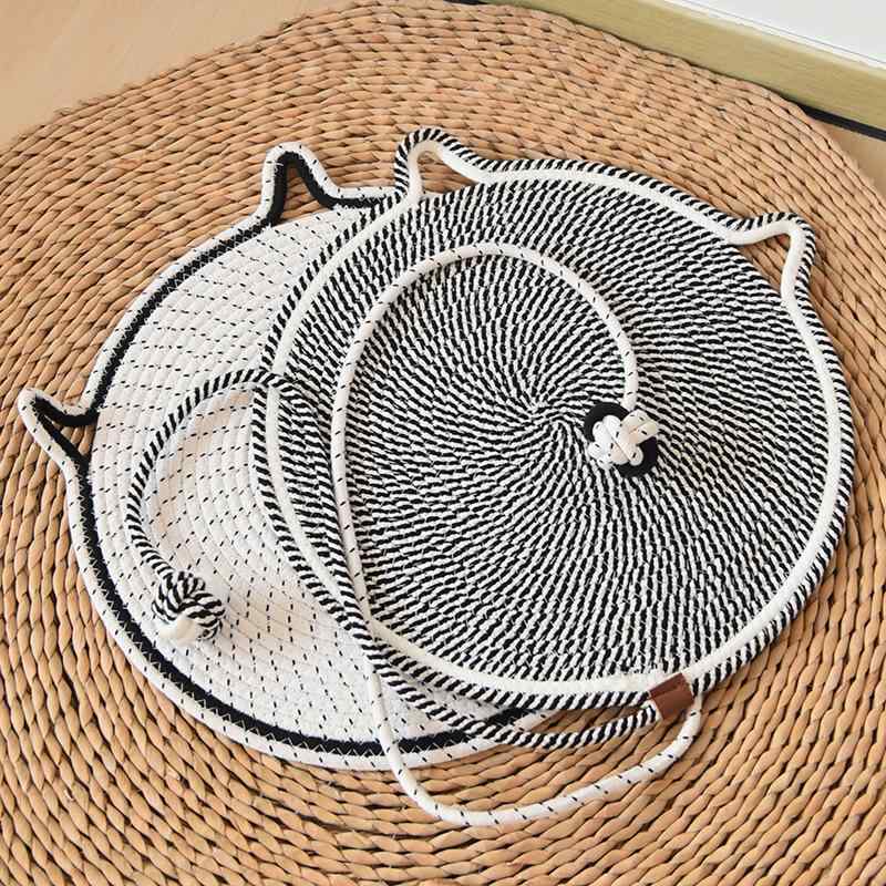 乐天商城 - 猫用マット ペットベッド 爪とぎ 2in1 おもちゃボール付き 丸洗い可能 編み込み コットン ロープ爪とぎ 猫カフェ 遊び場 室内 運動不足解消 ストレス解消 猫おもちゃ ラウンド型