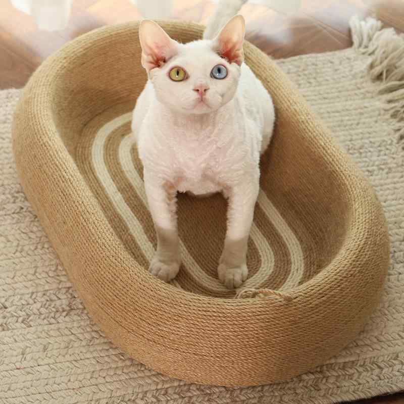 猫爪とぎベッド 耐摩耗 削りくずが出にくい 楕円形 麻紐 四季通用 猫ハウス 大型 爪研ぎ 爪みがき キャットハウス ペットベッド