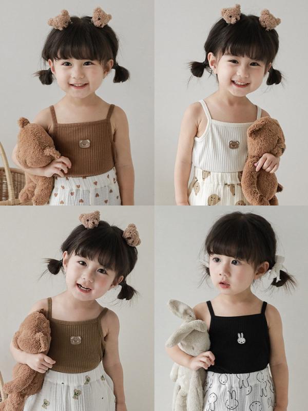 内衣, 衬衣, 睡衣 - キャミソール キッズ 女の子 トップス ノースリーブ タンクトップ クマ刺繍 子供服 ベビー 夏服 薄手 コットン 涼しい 韓国風 かわいい