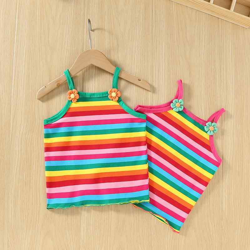 Tシャツ キッズ 女の子 半袖 ノースリーブ キャミソール トップス 子供 ベビー 春夏 涼しい ボーダー かわいい コットン 普段着