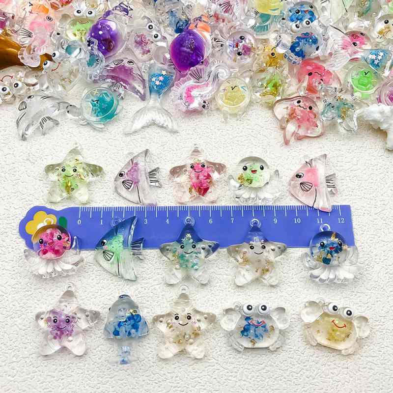 キーホルダー アクリル 夜光 暗闇で光る 海の生き物 10個セット ハンドメイド DIY 奶油膠 デコパーツ バッグチャーム かわいい アクセサリーパーツ