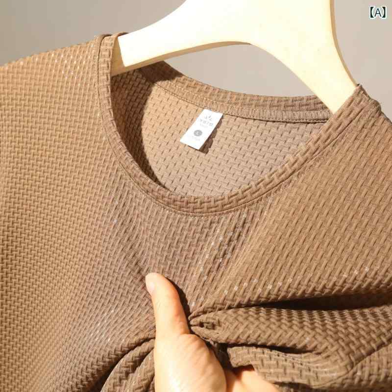 Tシャツ メンズ 半袖 サマーニット 切り替え 接触冷感 抗菌 防臭 ストレッチ 伸縮性 薄手 軽量 涼しい 快適 形状記憶 シワになりにくい トップス 紳士 父親 お父さん シニア ビジネス カジュアル 通勤 部屋着 soarsole-10354206 ふんわり暮らし鞄店 サンプル画像2