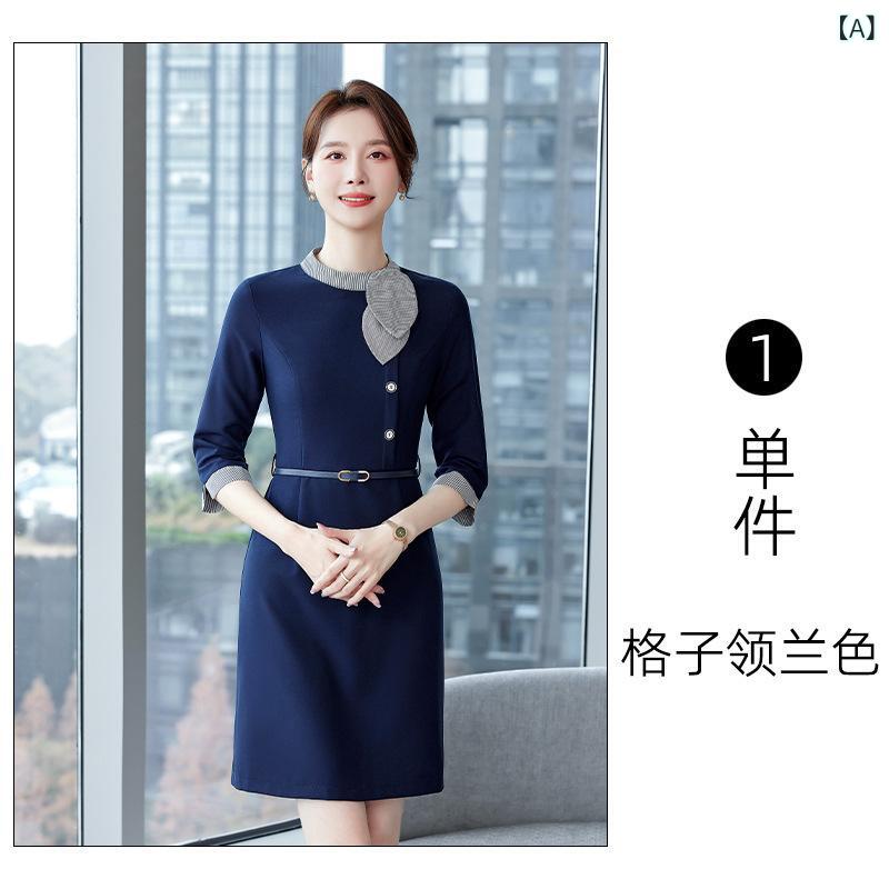 ワンピース レディース 春秋 五分袖 タイト 前台 美容院 受付 制服 オフィス ユニフォーム フォーマル 膝丈 エレガント きれいめ 通勤 soarsole-10355221 ふんわり暮らし鞄店 サンプル画像2