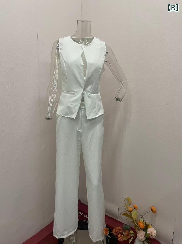 セットアップ レディース 春夏 ノースリーブ ジレ ベスト ミニスカート 2点セット オフィスカジュアル 通勤 事務服 キレイめ 無地 ボタン付き 涼しい リクルート フォーマル soarsole-10354896 ふんわり暮らし鞄店 サンプル画像3