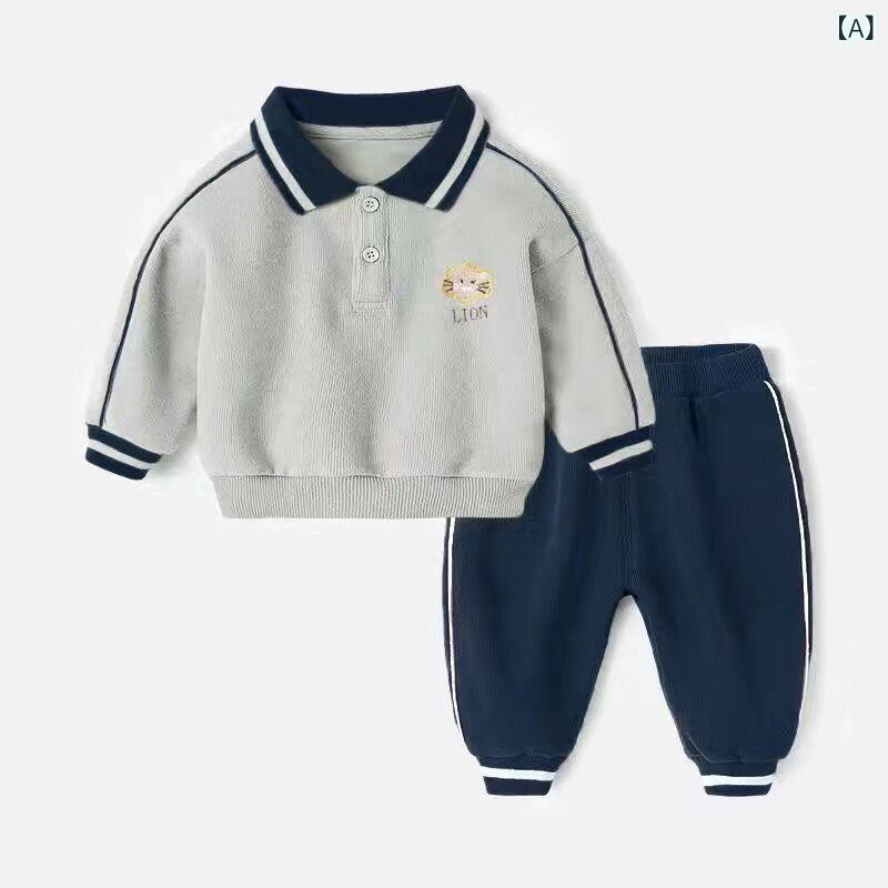 ・カテゴリ: 子供用セットアップ・対象性別: 男女兼用・スタイル: カジュアル・セット内容: パンツセット・対象年齢: 中小童（3～8歳、身長100～140cm）・袖丈: 長袖・フード: フードなし・パンツ丈: 長ズボン・生地加工: 柔軟処理・生地の厚さ: 普通・デザイン特徴: 可愛い、プリンセス風・主な素材: 綿 90%・カラー展開: グレー、ブルー、カーキ・対応身長: 73、80、90、100、110