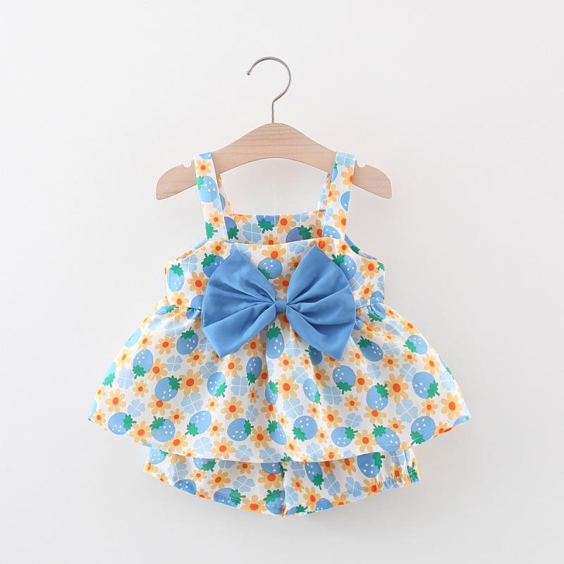 セットアップ キッズ 女の子 半袖 夏 コットン リボン 花柄 プリント ショートパンツ トップス 2点セット 韓国風 かわいい ベビー服 赤ちゃん カジュアル