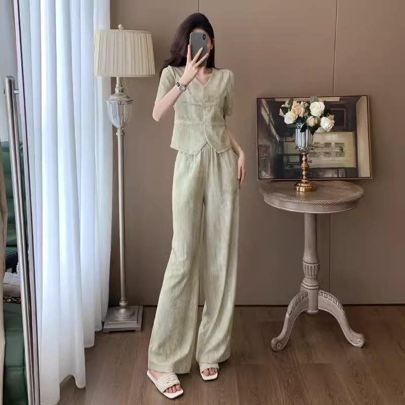 セットアップ レディース カジュアル 春夏 半袖 トップス ワイドパンツ 部屋着 ゆったり 体型カバー コットン混